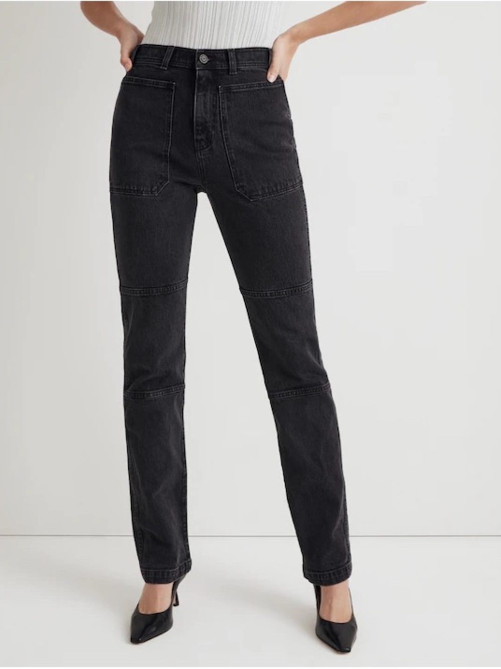 Madewell Black Straight Leg Jeans with Patch Pockets